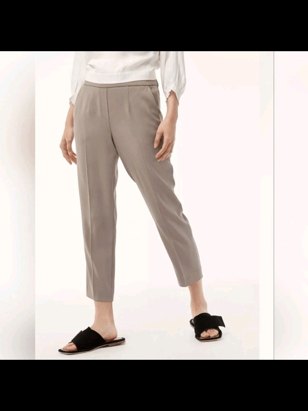 Babaton Atelier Beige Lightweight Cropped Pleated Dress Pants Size 6